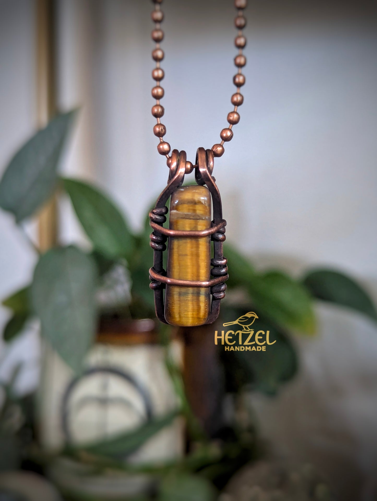Ironhold – Tiger Eye Wire Wrapped Pendant Necklace