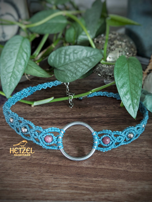 Tidewell - Rhodonite & Stainless Steel Micromacramé Choker
