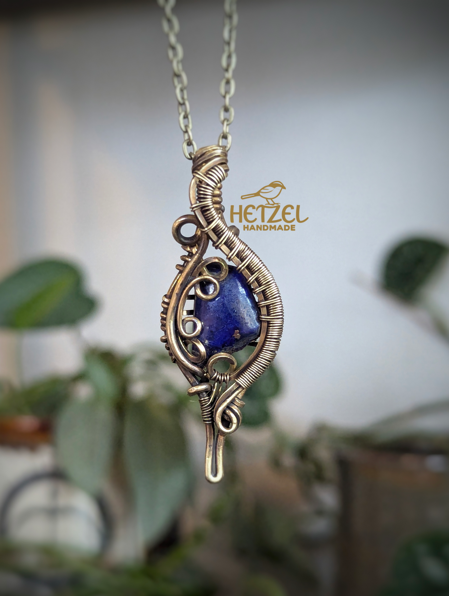 Nightglyph – Lapis Lazuli Wire Wrapped Pendant Necklace