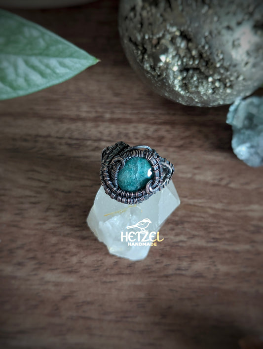 Emerald Warden – Emerald Antiqued Copper Wire Wrapped Ring