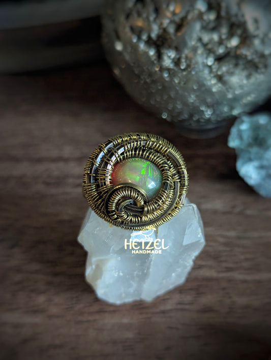 Celestial Swirl – Ethiopian Opal Brass Ring