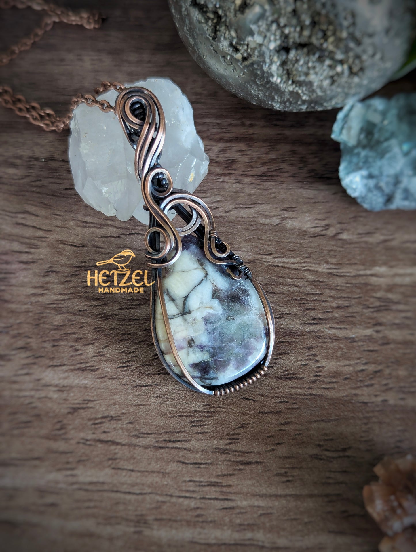 Veil of Dawn – Morado Opal Wire Wrapped Pendant Necklace