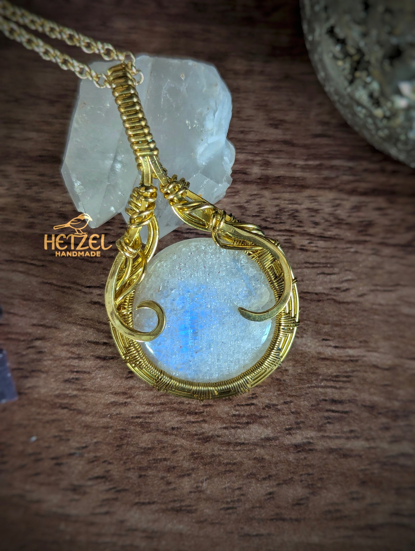 Solar Flare – Blue Moonstone Wire Wrapped Pendant Necklace
