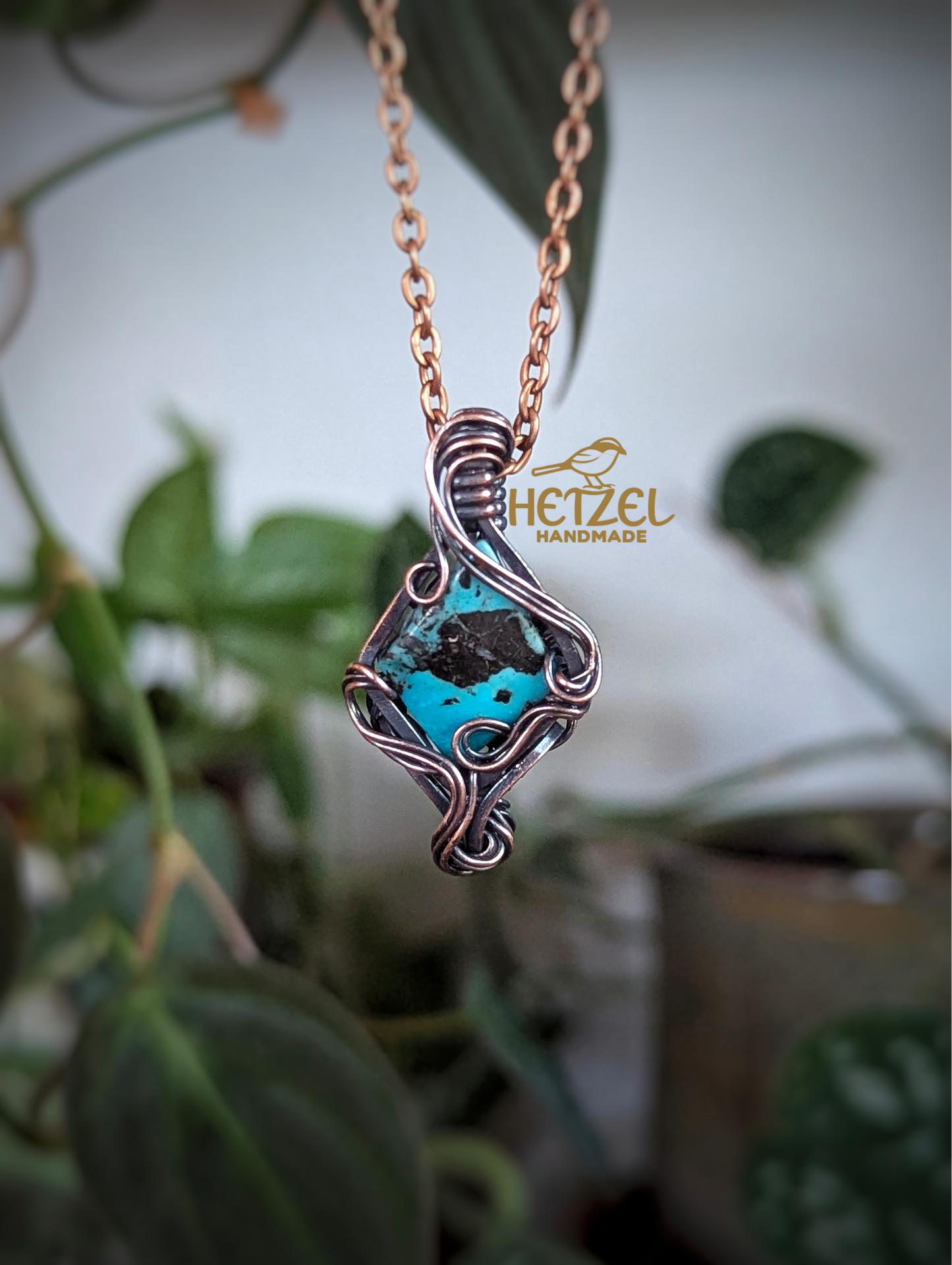 Skyward Veil – Turquoise Wire Wrapped Pendant Necklace