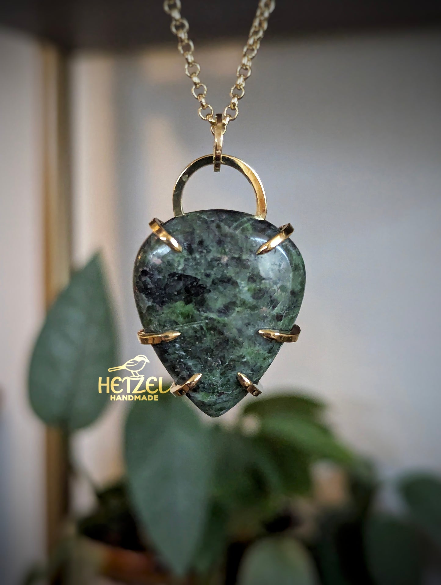 Mosswood – Chrome Diopside Brass Wire Wrapped Pendant Necklace