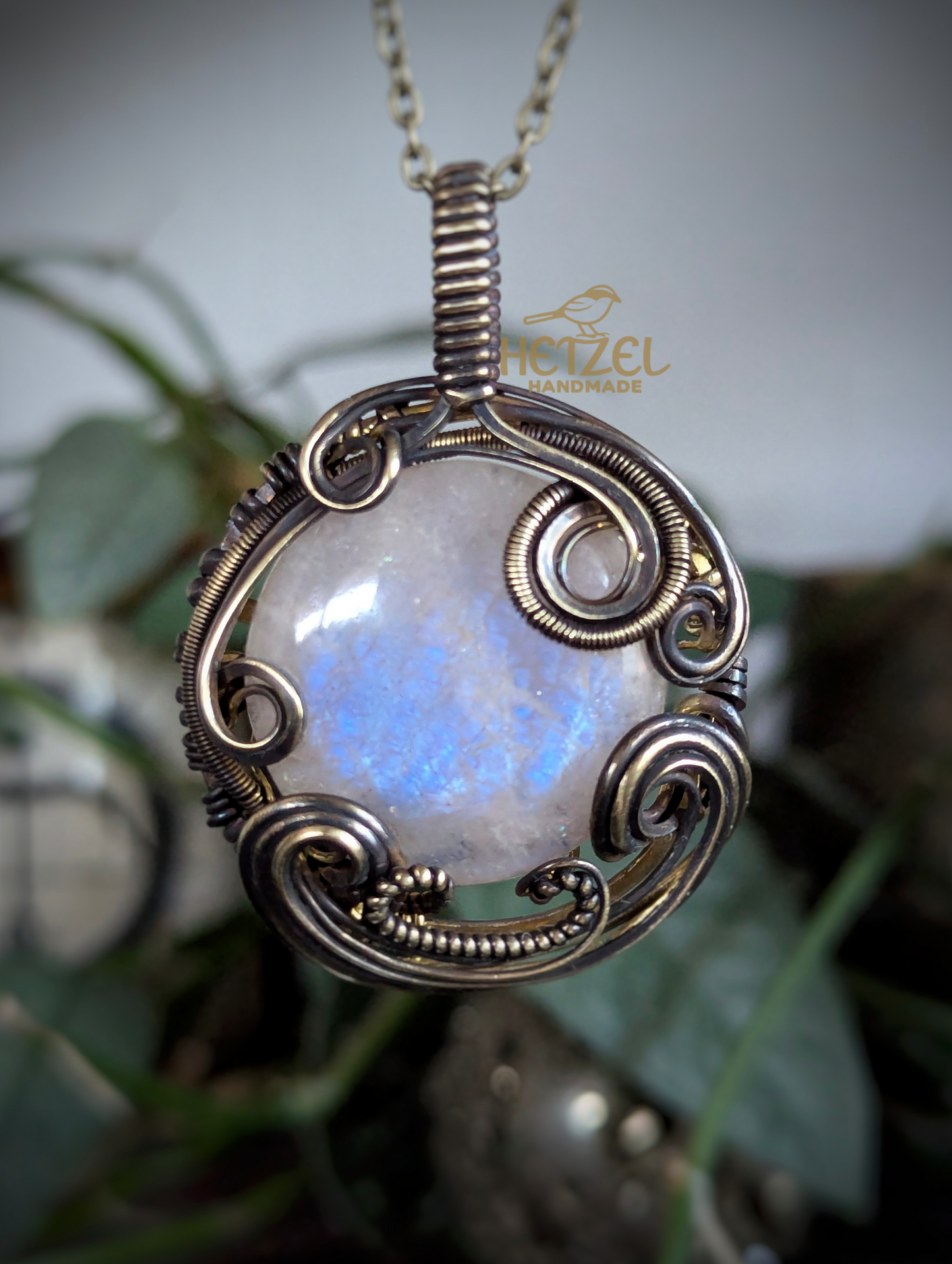 Cloudveil – Blue Moonstone Wire Wrapped Pendant Necklace