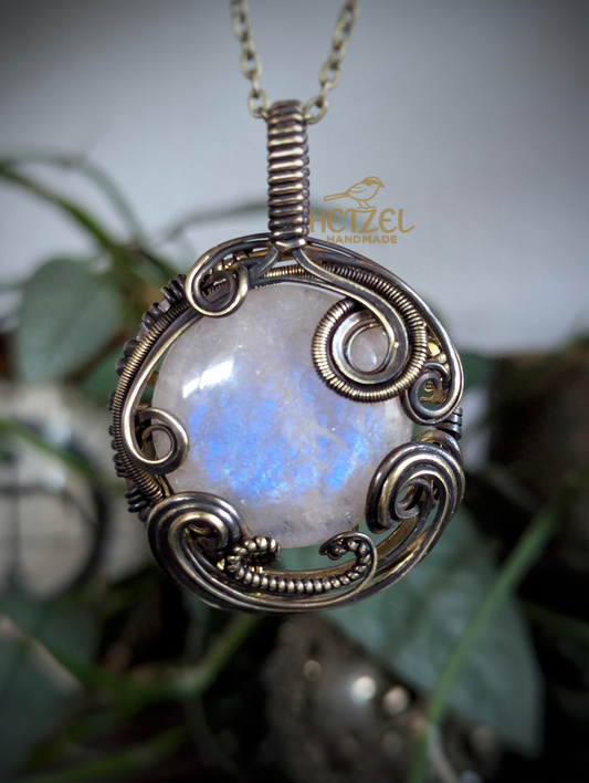 Cloudveil – Blue Moonstone Wire Wrapped Pendant Necklace