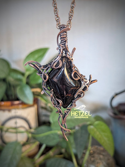 Bramblewrought - Almandine Garnet Antiqued Copper Wire Wrapped Pendant Necklace