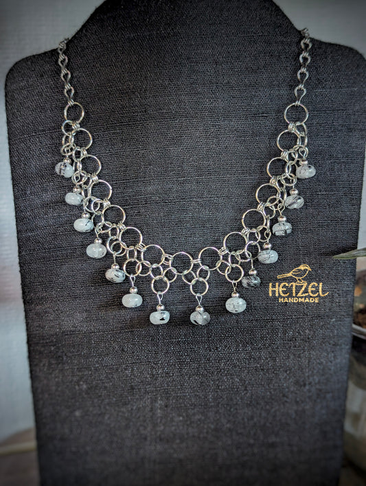 Rainfall – Black Rutile Quartz Stainless Steel Chainmail Necklace