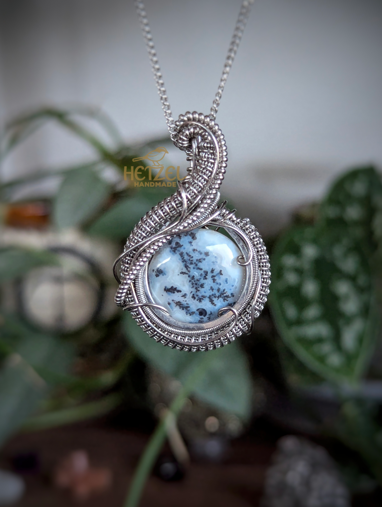 Forest Echo – Dendritic Opal Wire Wrapped Pendant Necklace