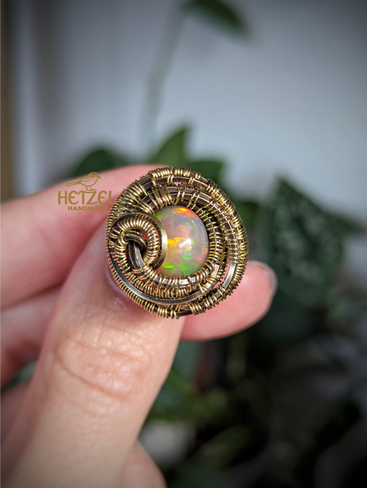 Celestial Swirl – Ethiopian Opal Brass Ring