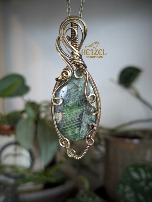 Deepwood Charm – Chrome Diopside Wire Wrapped Pendant Necklace