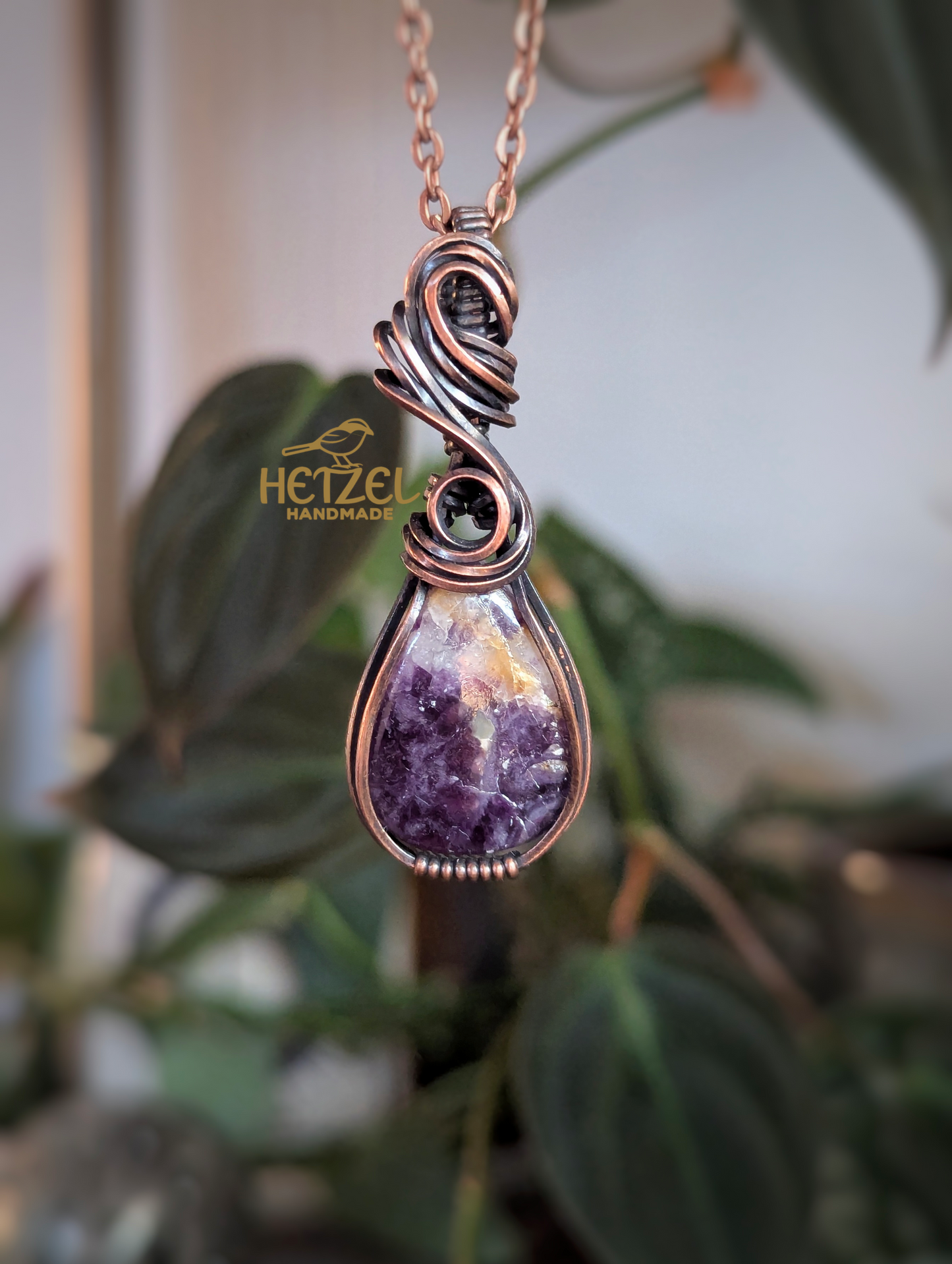 Golden Veil – Morado Opal Wire Wrapped Pendant Necklace