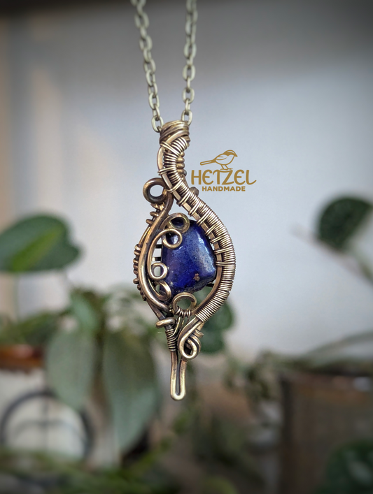 Nightglyph – Lapis Lazuli Wire Wrapped Pendant Necklace
