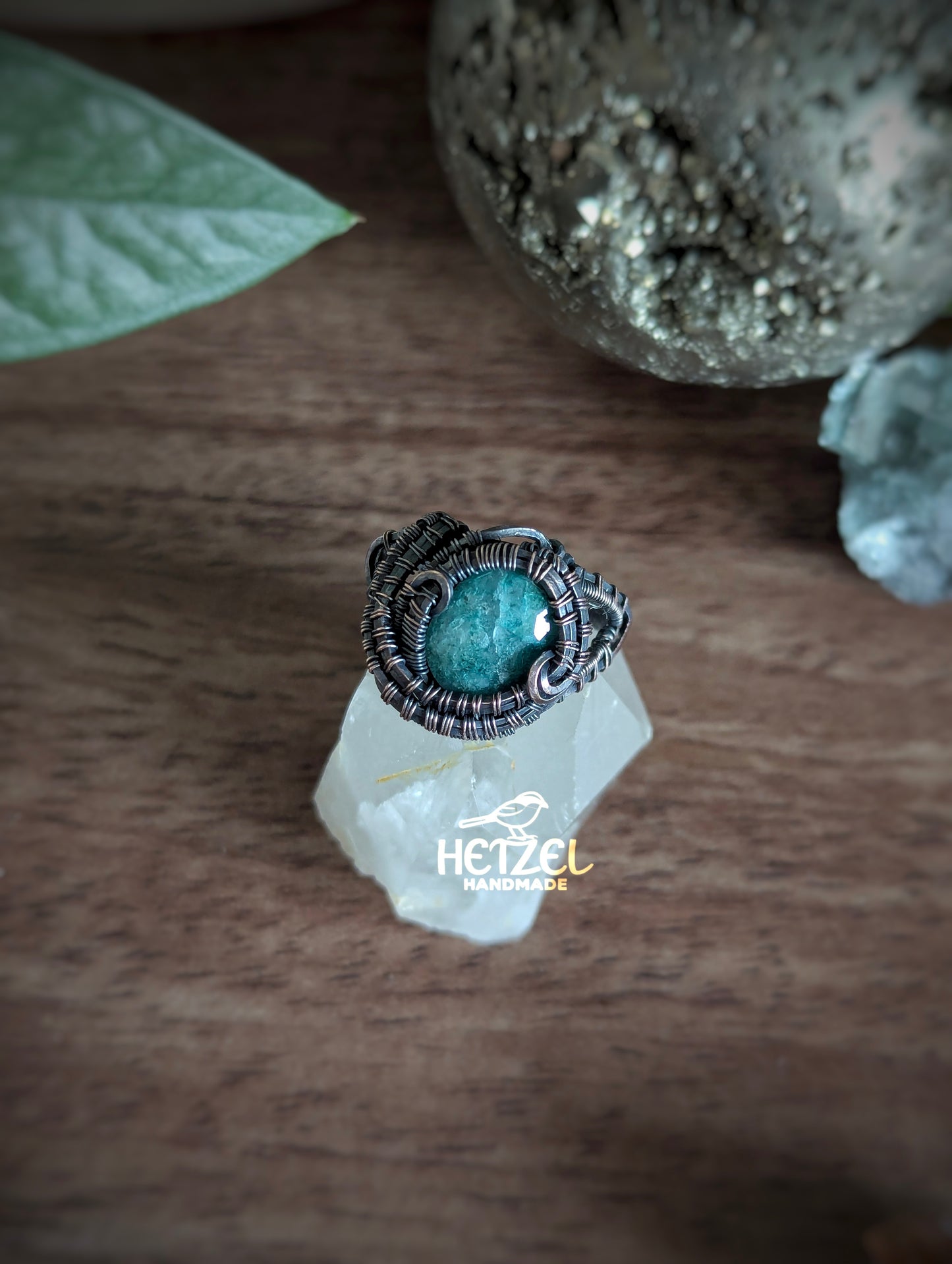 Emerald Warden – Emerald Antiqued Copper Wire Wrapped Ring