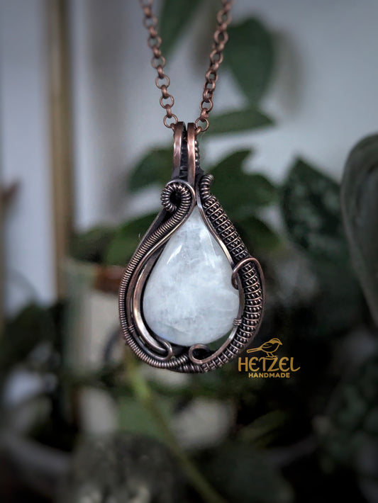 Celestial Drift – Moonstone Wire Wrapped Pendant Necklace