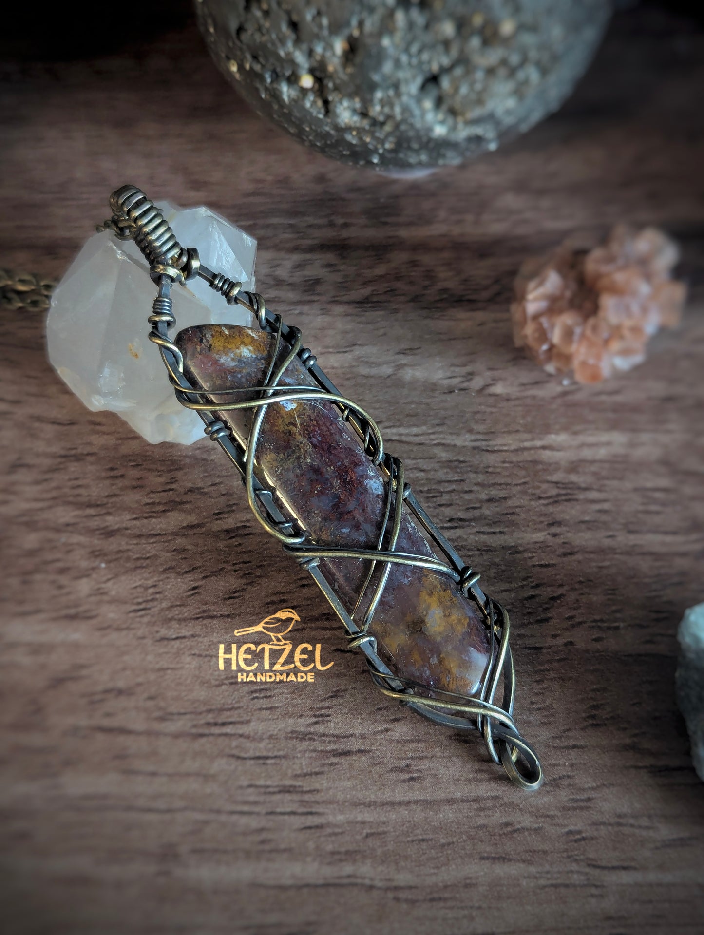 Emberglass – Garden Quartz Wire Wrapped Pendant Necklace