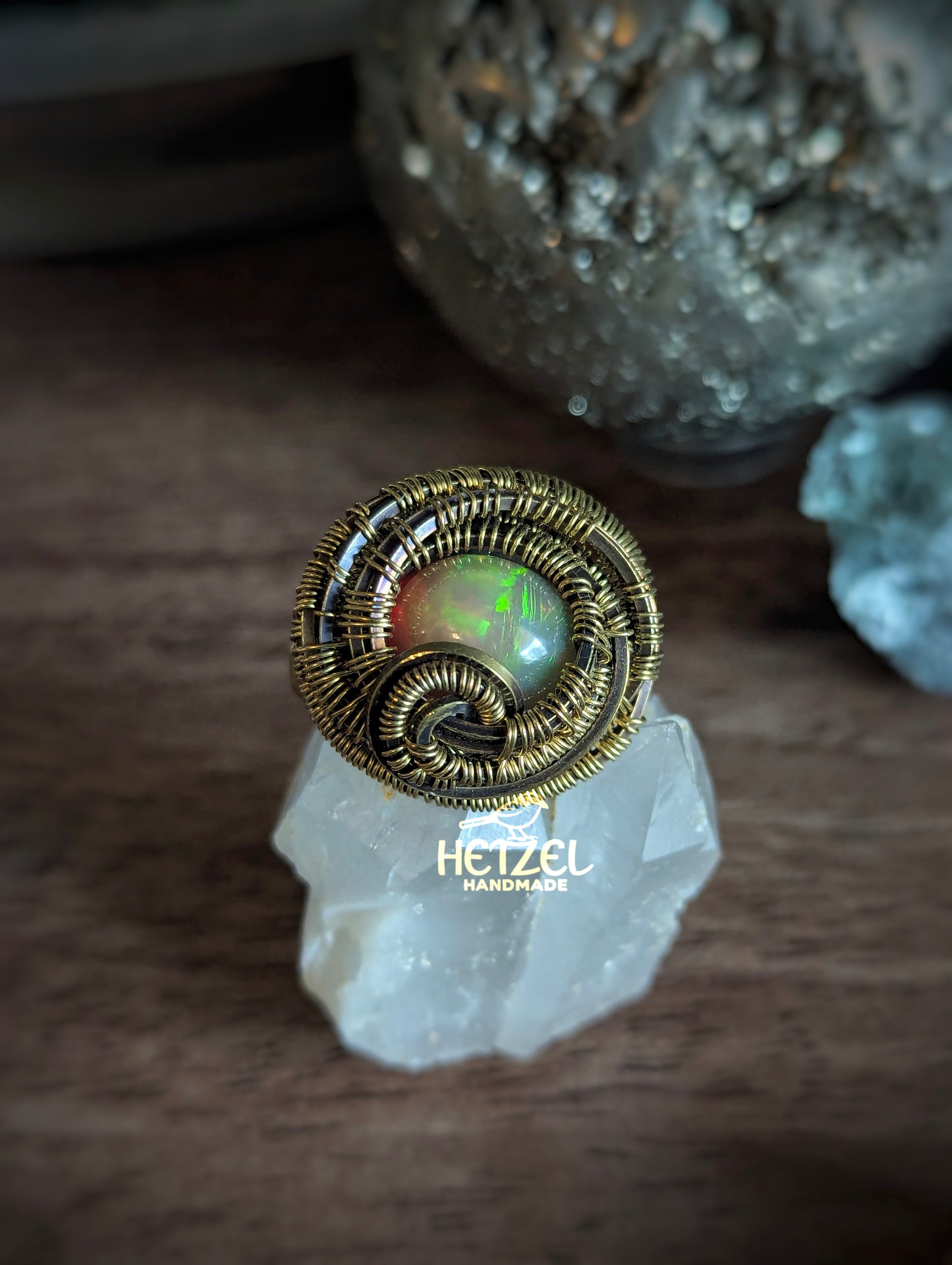 Celestial Swirl – Ethiopian Opal Brass Ring