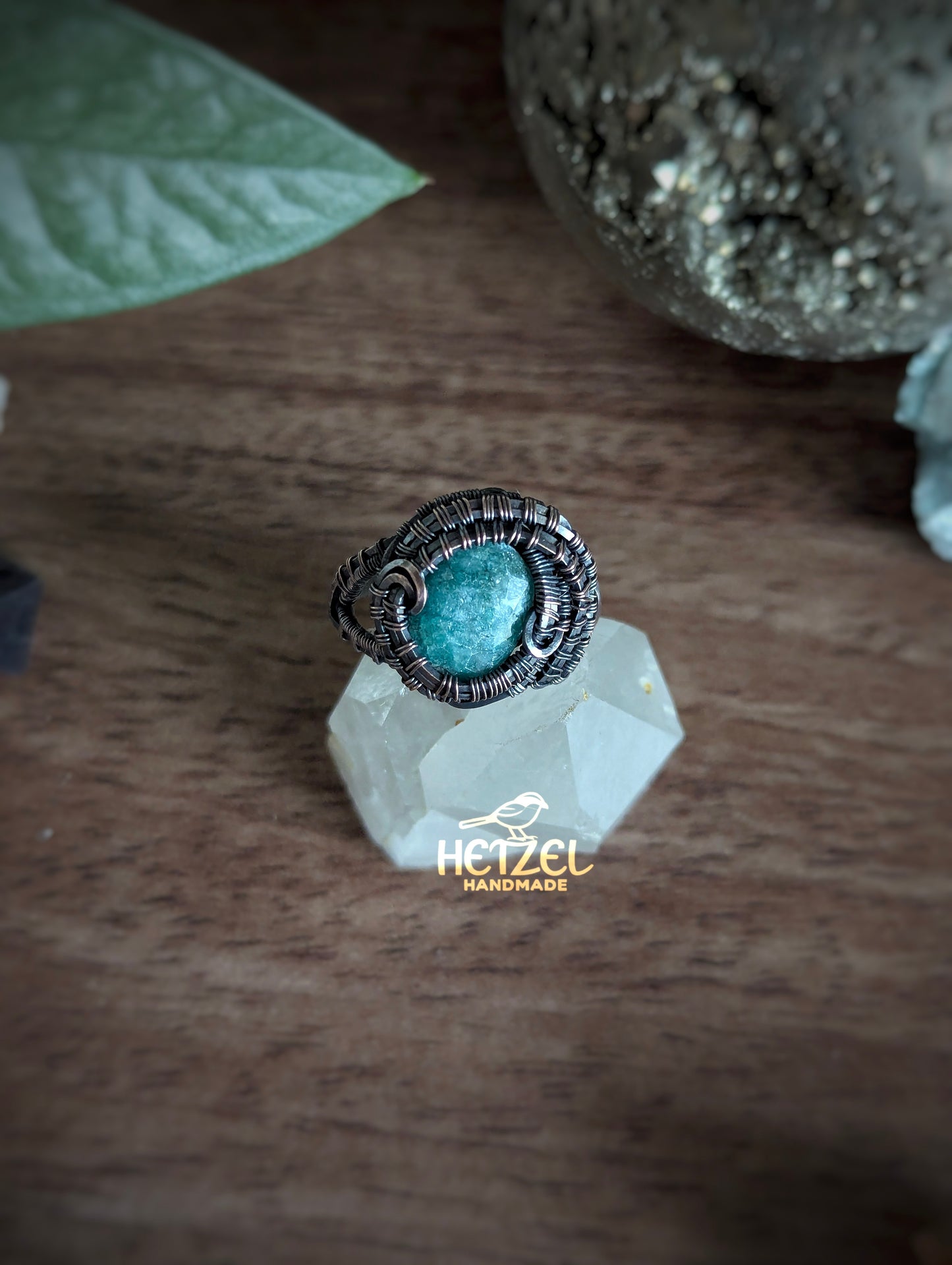 Emerald Warden – Emerald Antiqued Copper Wire Wrapped Ring