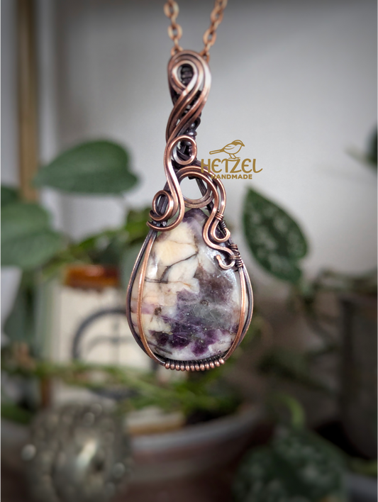 Veil of Dawn – Morado Opal Wire Wrapped Pendant Necklace